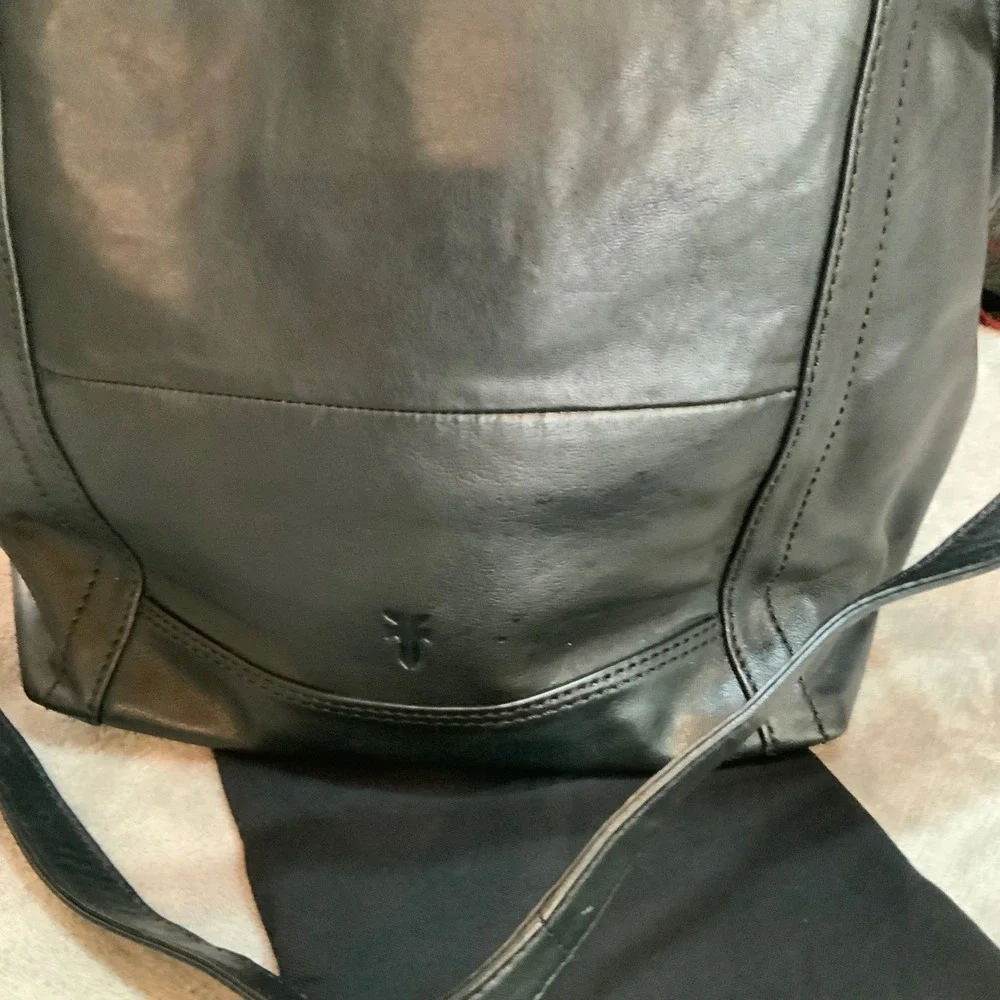 Frye Lena Zip Hobo Black Leather Crossbody Shoulder Bag Handbag 12x13.5in
